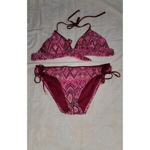 La Blanca Womens Sz 10 Pink Geometric 2 pc Bikini Swimsuit Triangle Top *Read*